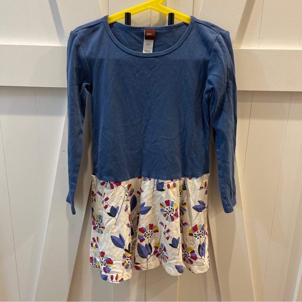 Tea Collection Girls' Blue Floral Long Sleeve Dress size 6